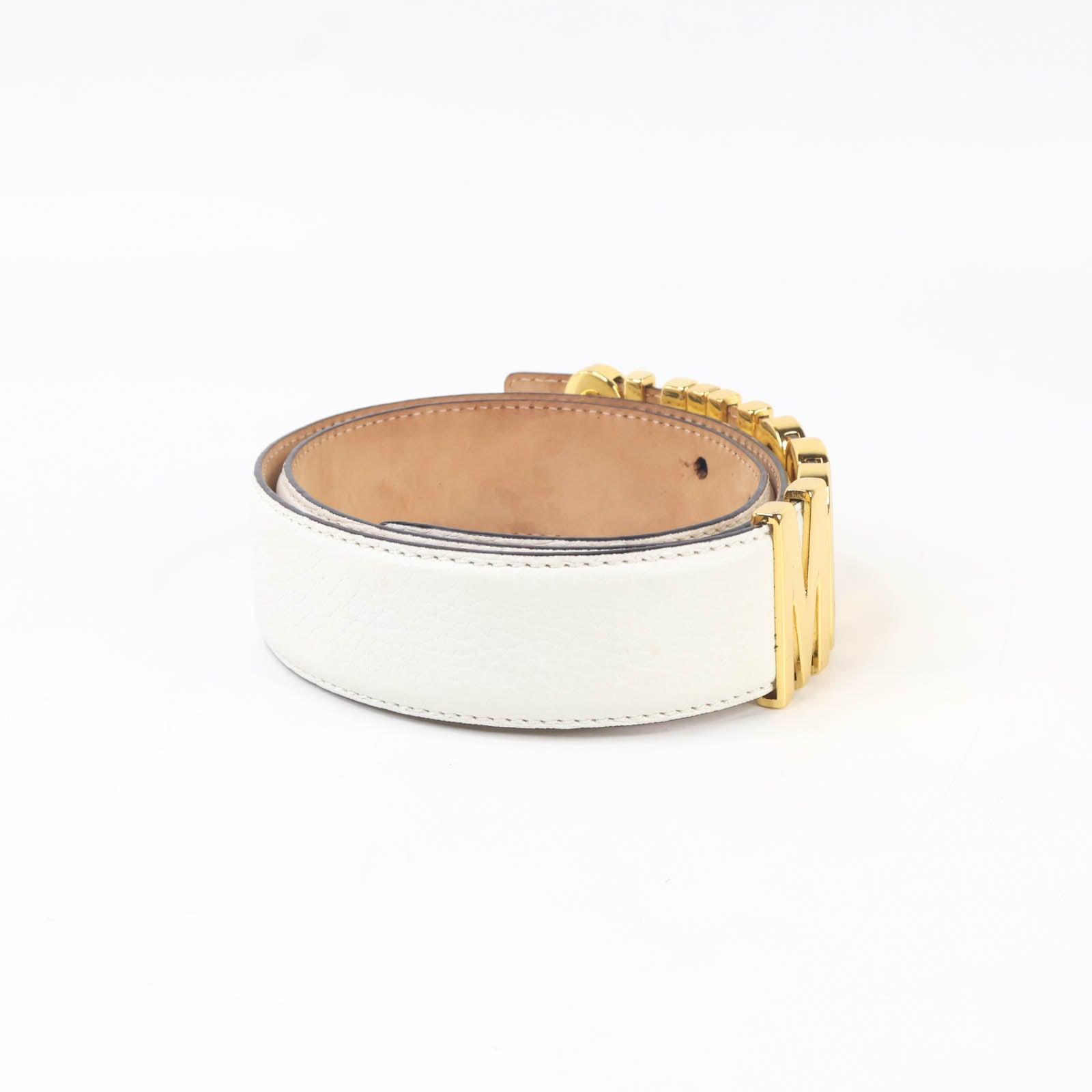Moschino Belt Leather White Buckle Gold 40