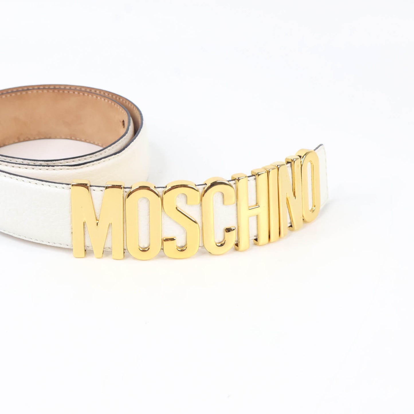Moschino Belt Leather White Buckle Gold