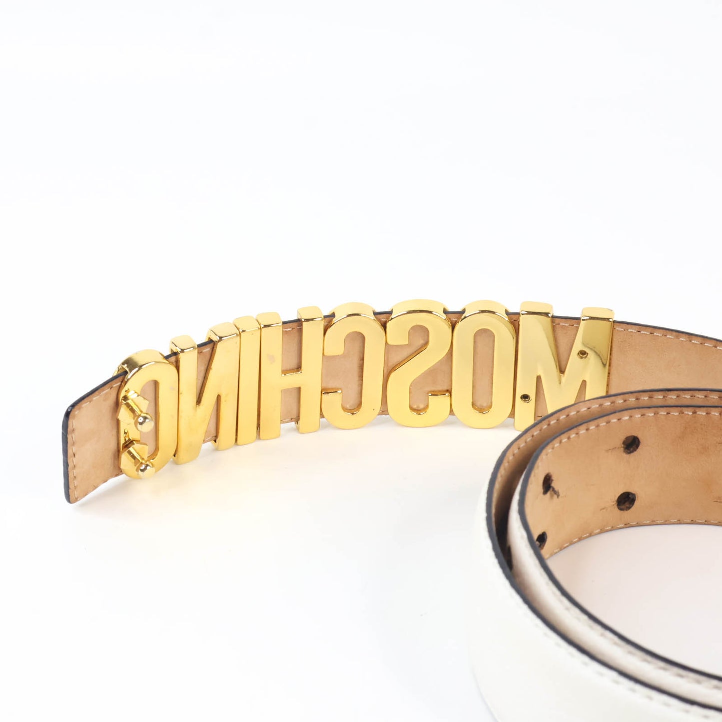 Moschino Belt Leather White Buckle Gold