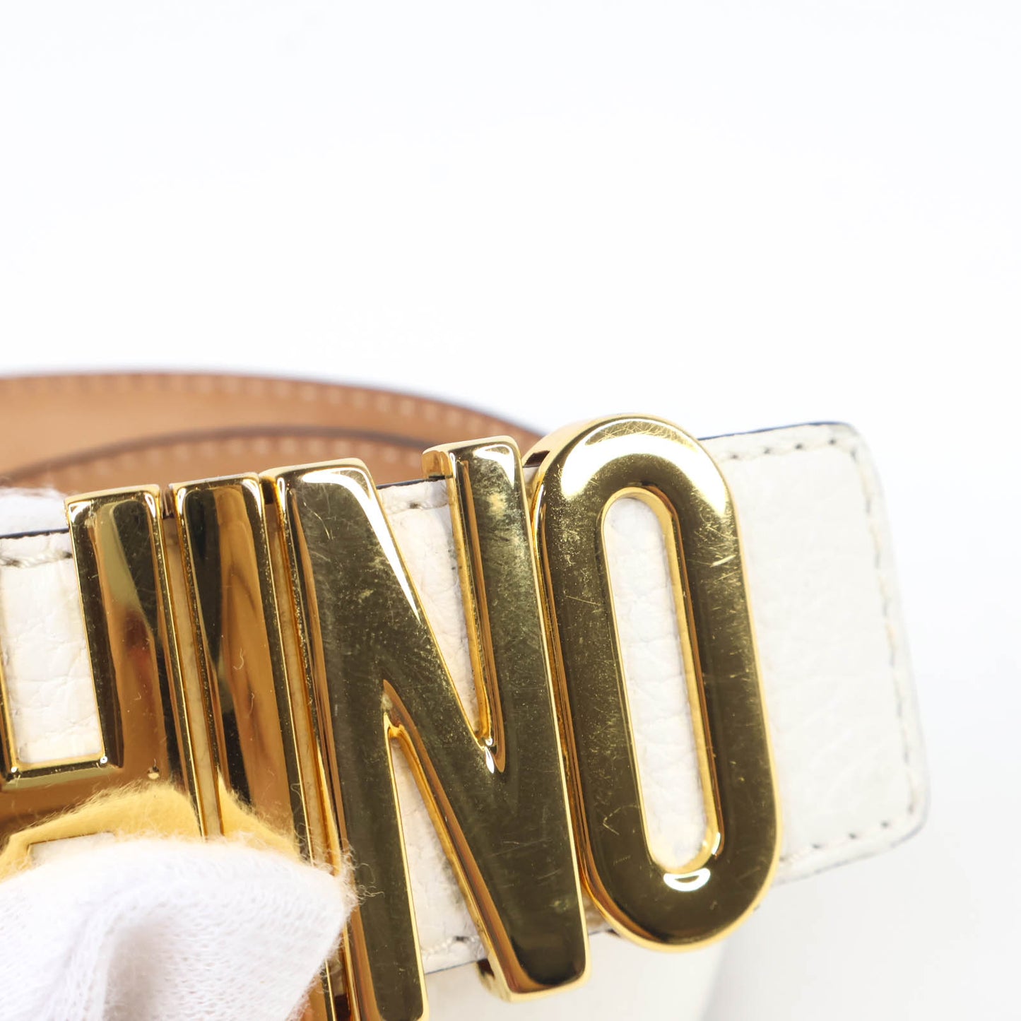 Moschino Belt Leather White Buckle Gold
