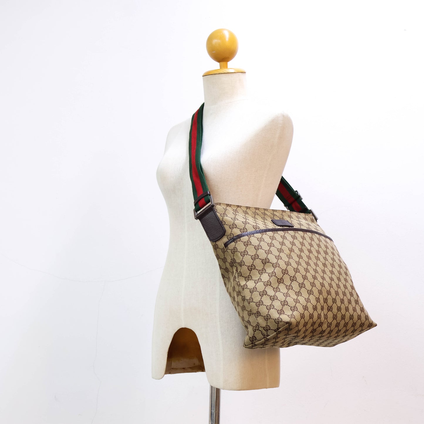 Gucci Messenger Bag Canvas Brown Green/Red