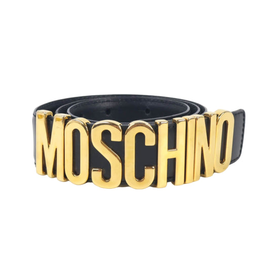 Moschino Belt Leather Black Buckle Gold
