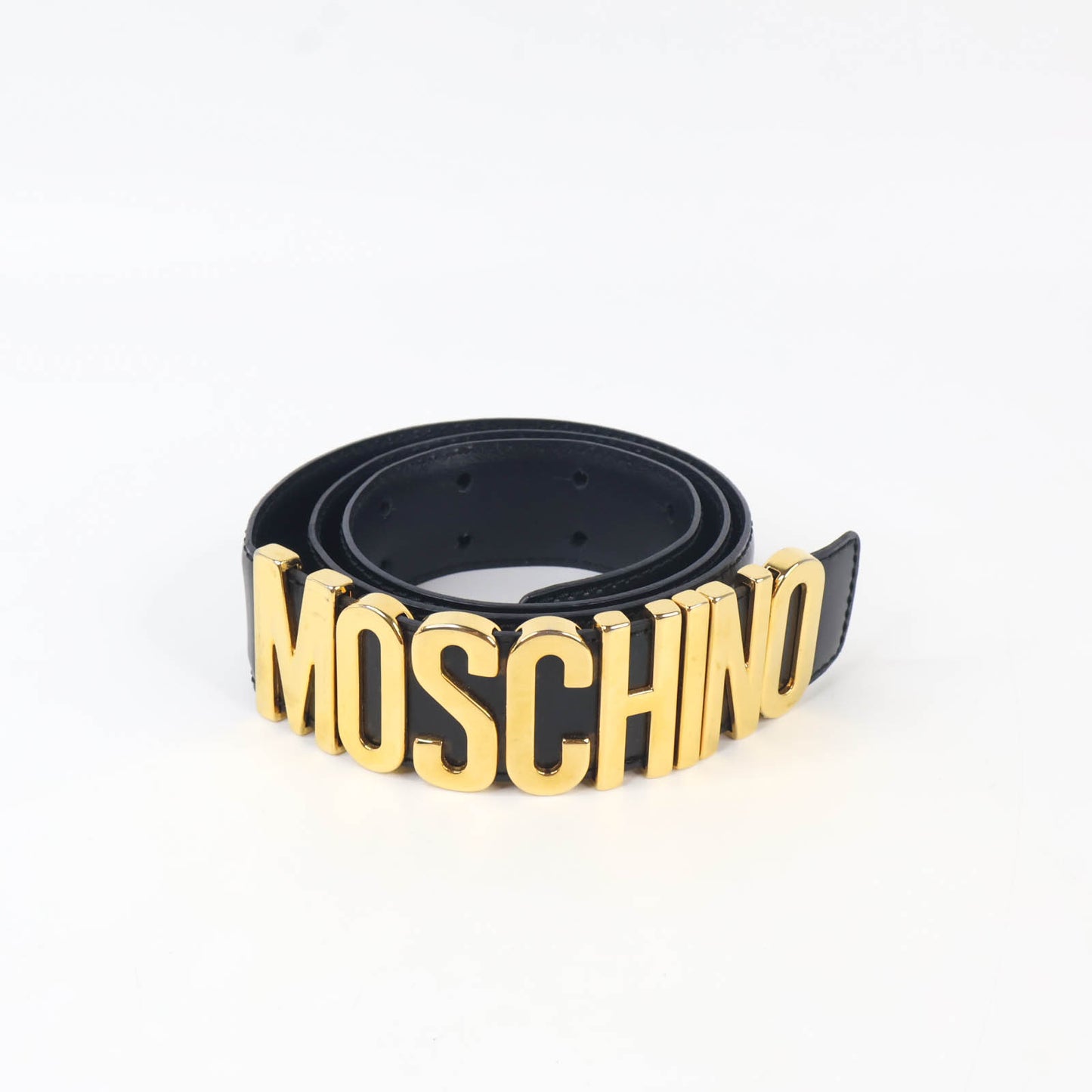 Moschino Belt Leather Black Buckle Gold