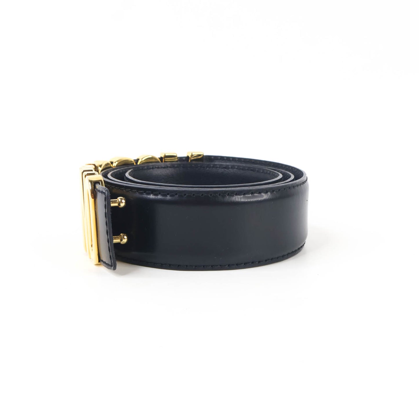 Moschino Belt Leather Black Buckle Gold