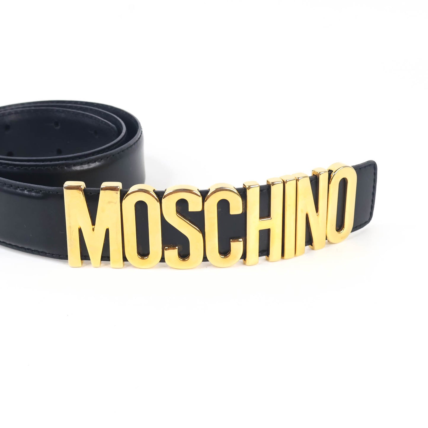 Moschino Belt Leather Black Buckle Gold