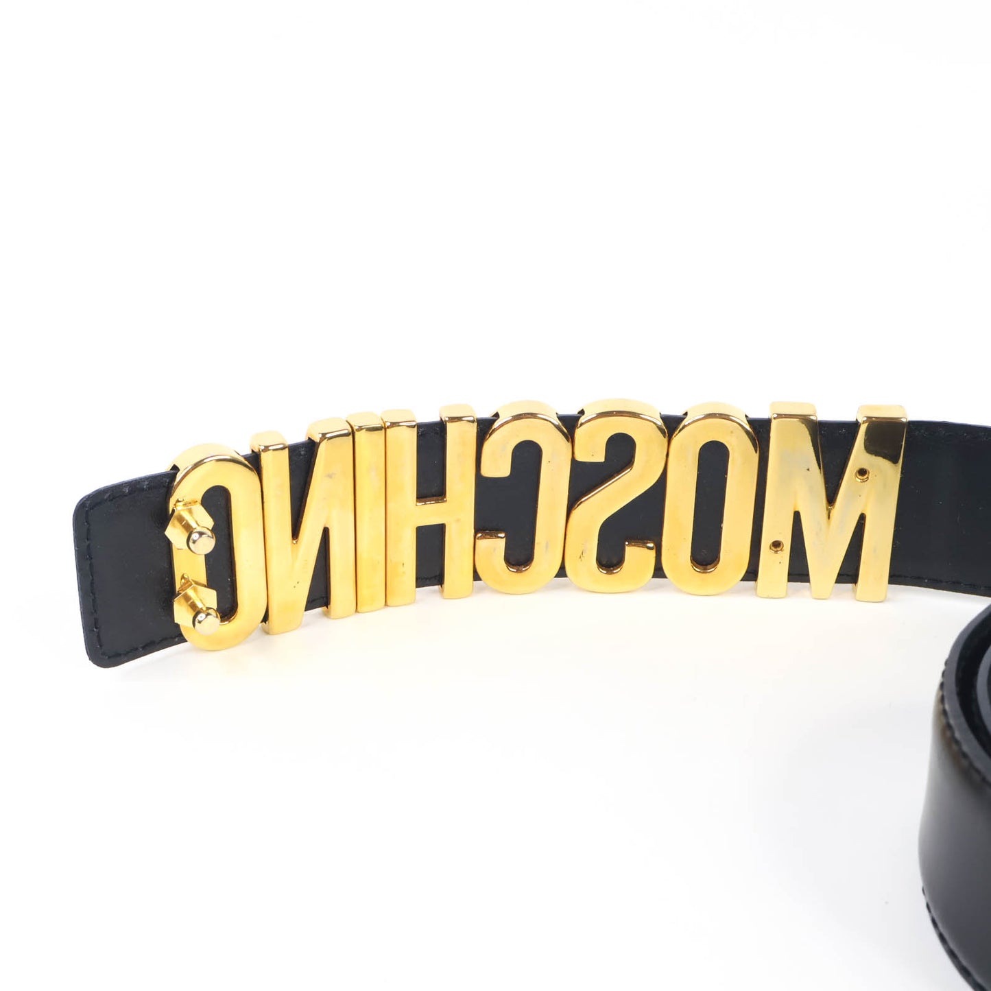 Moschino Belt Leather Black Buckle Gold