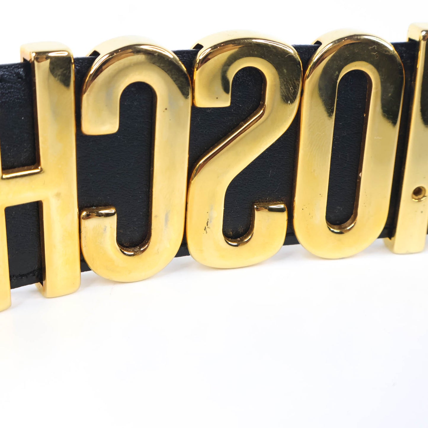 Moschino Belt Leather Black Buckle Gold