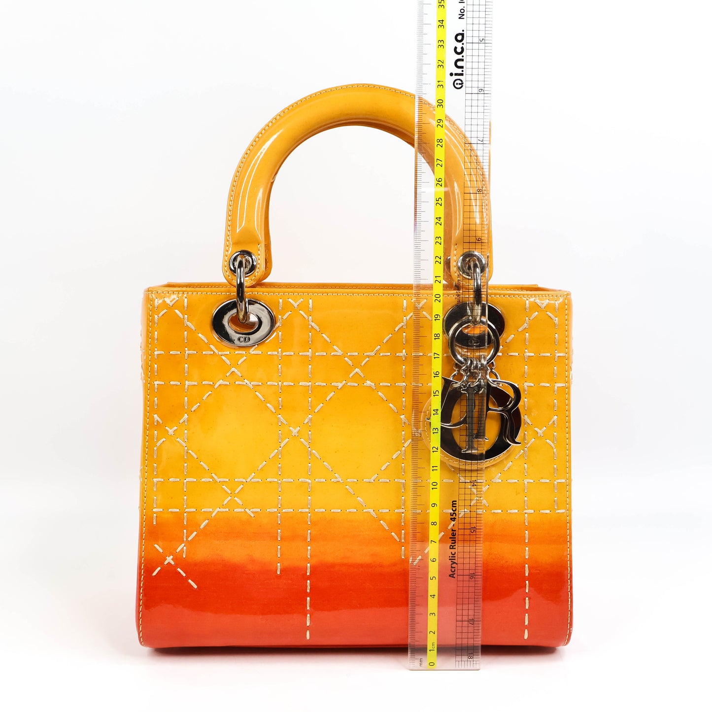 Christian Dior Lady Medium Patent Ombre Yellow Orange