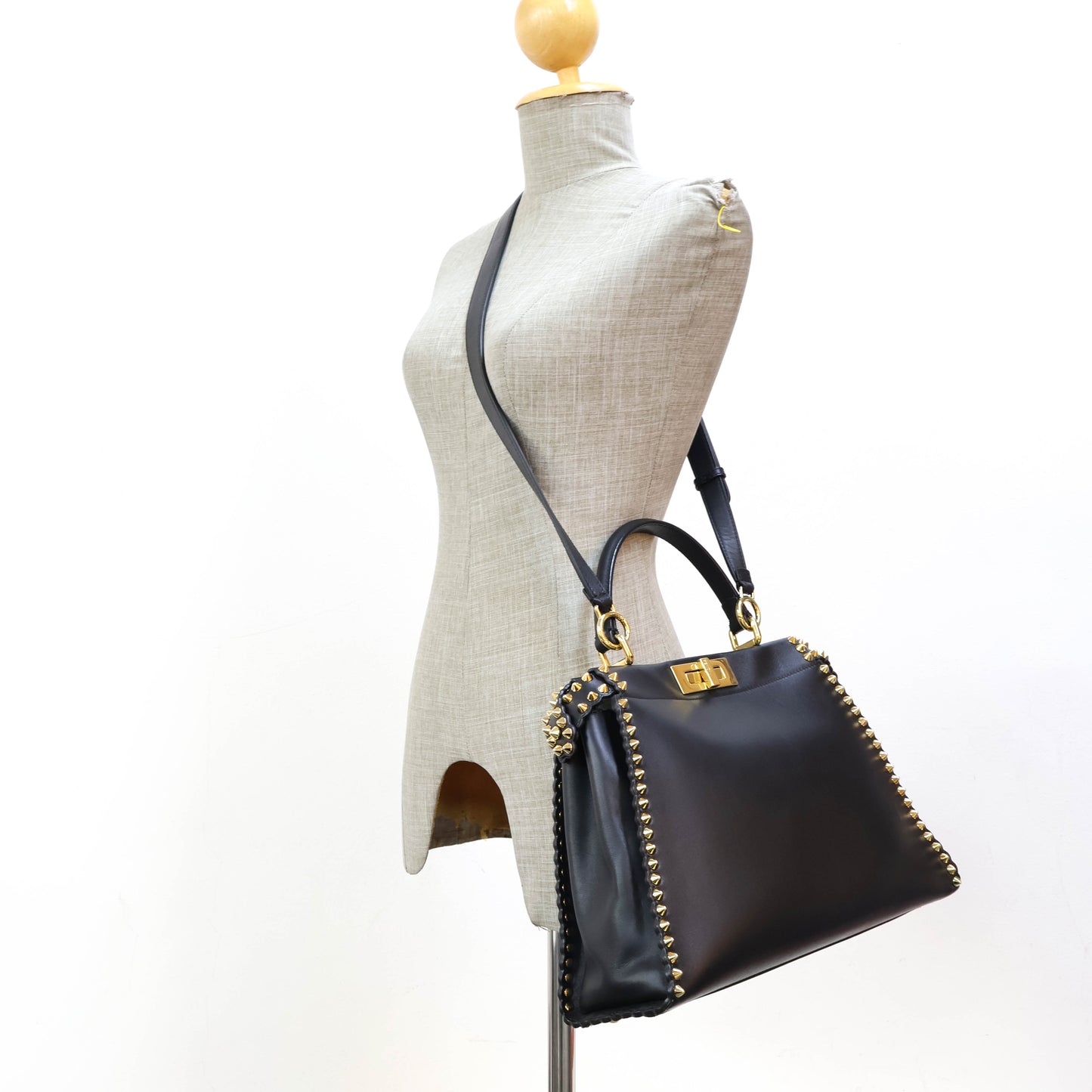 Fendi Peekaboo Medium Black Stud Gold