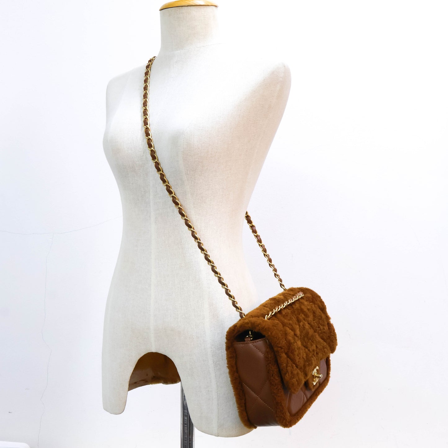 Chanel Flap Bag Fur Brown GHW Lamb