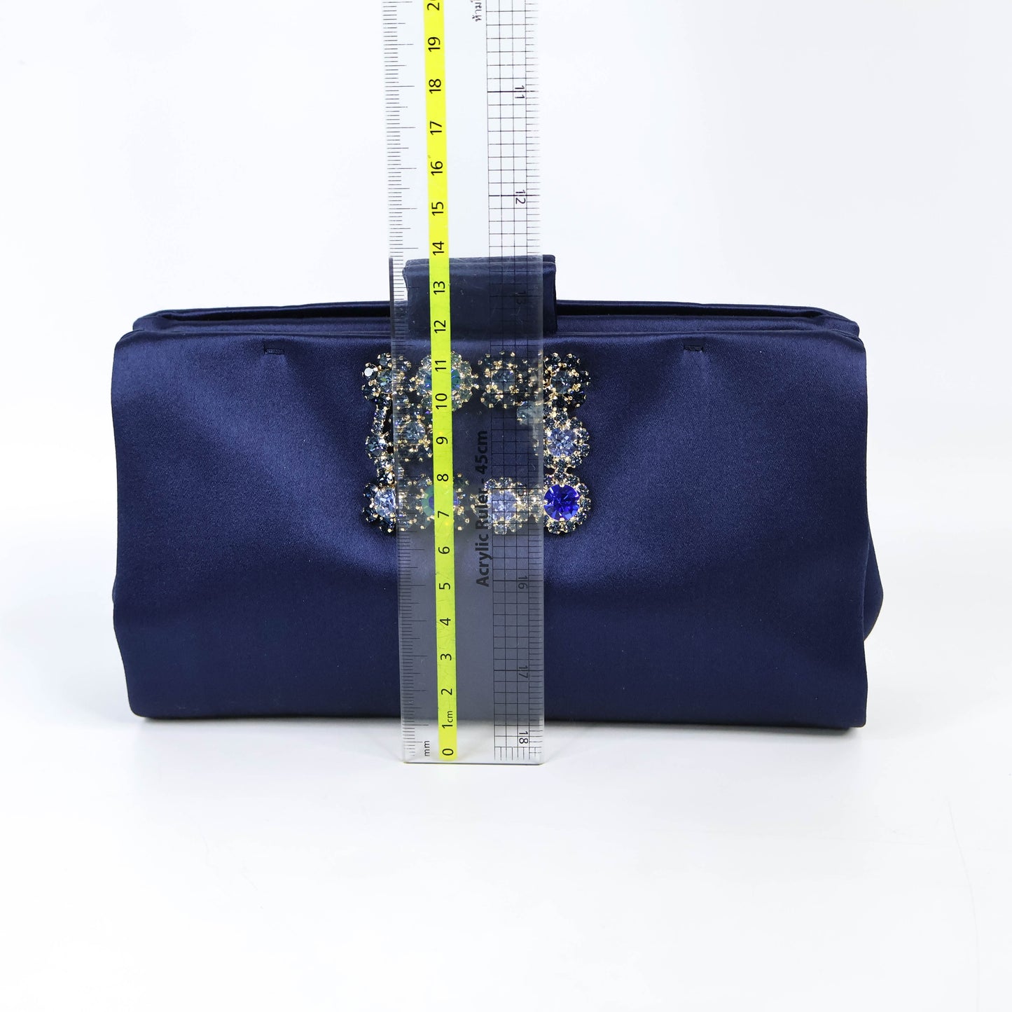 Roger Vivier Clutch Flower Crystal Satin Navy