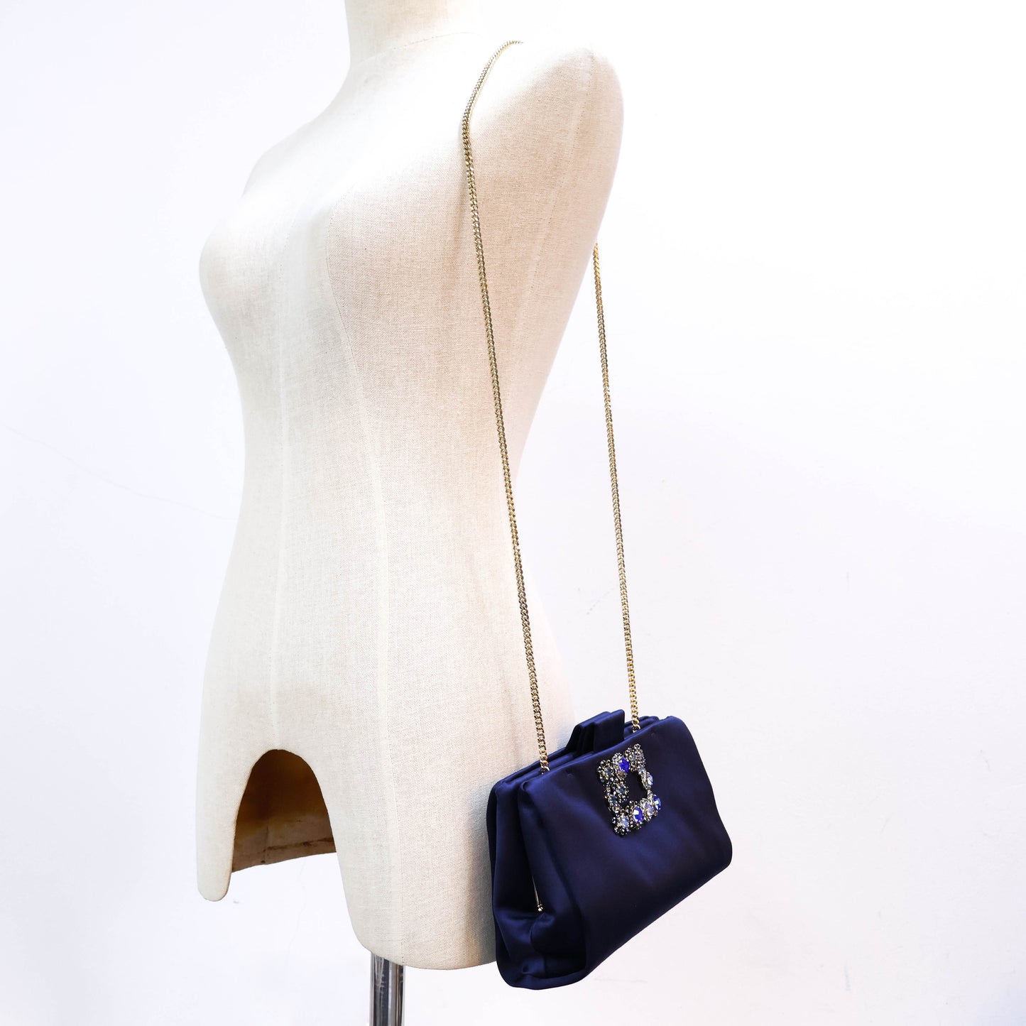 Roger Vivier Clutch Flower Crystal Satin Navy