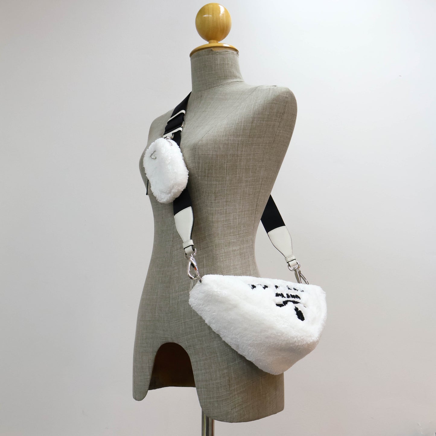 Prada Triangle Terrycloth Shoulder Bag White