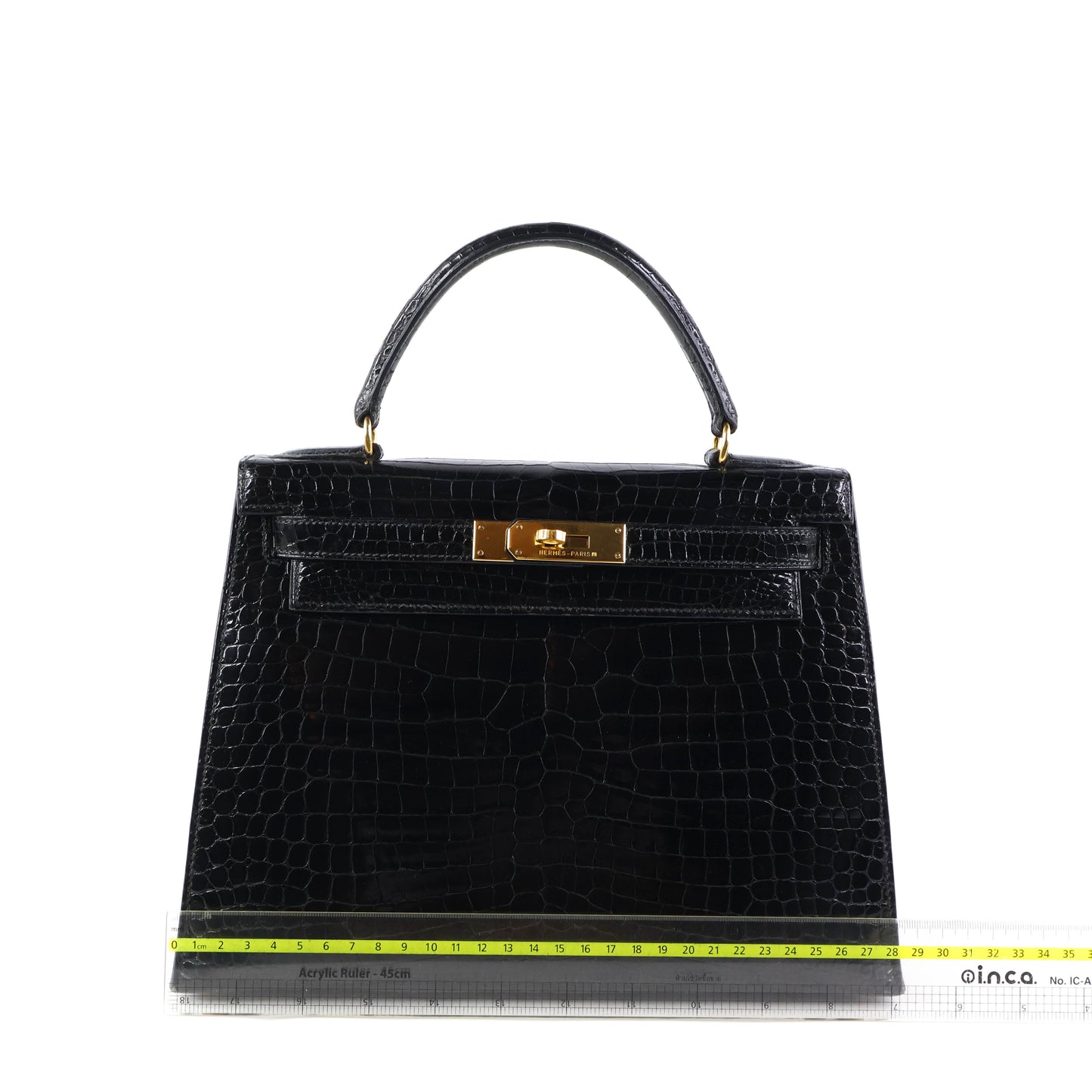 Hermes Kelly 28 Crocodile Porosus Black GHW