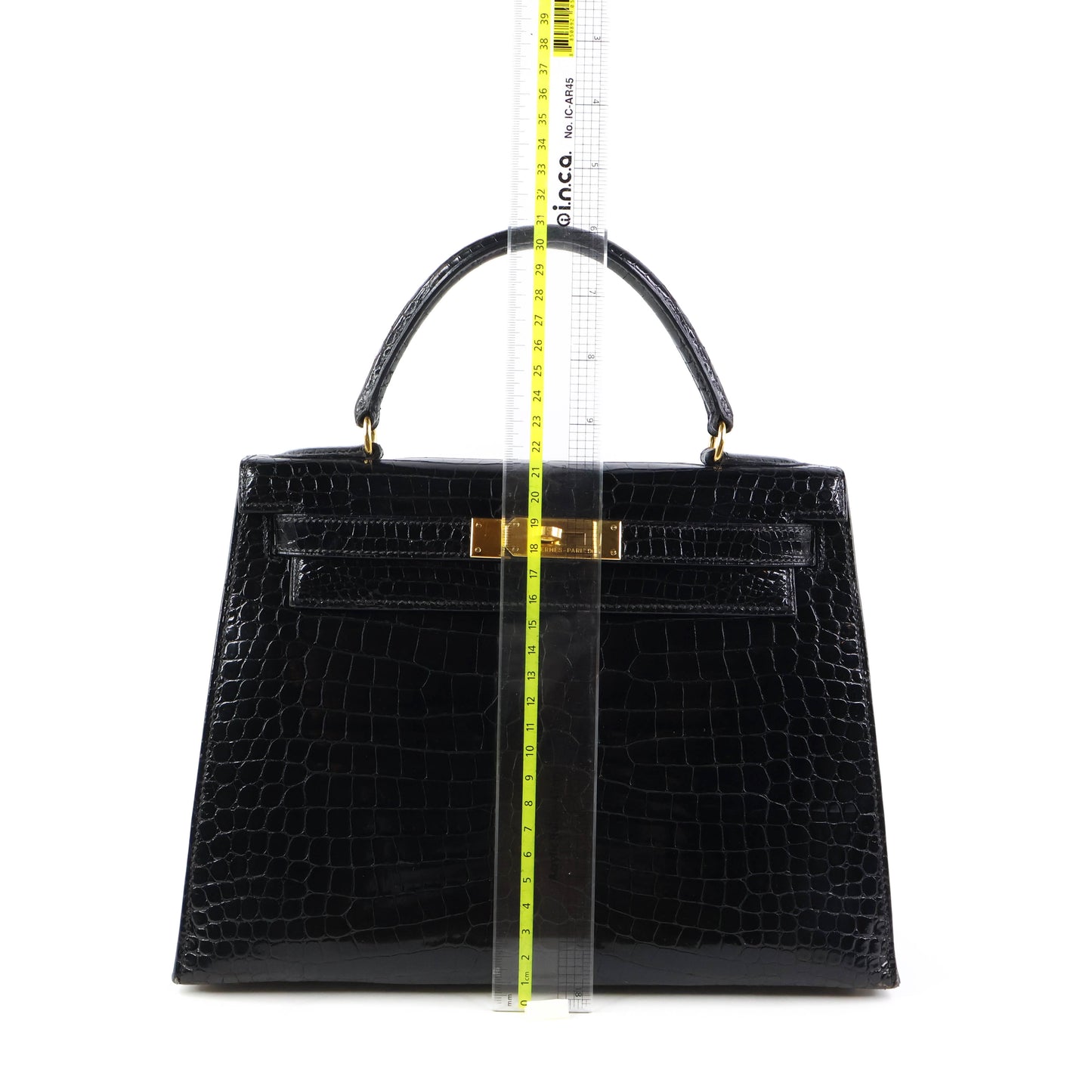 Hermes Kelly 28 Crocodile Porosus Black GHW