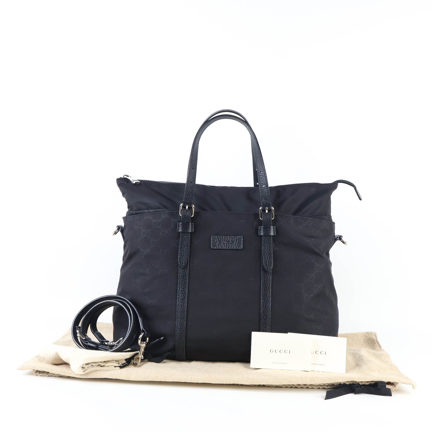 Gucci Tote Bag With Strap Nylon Black