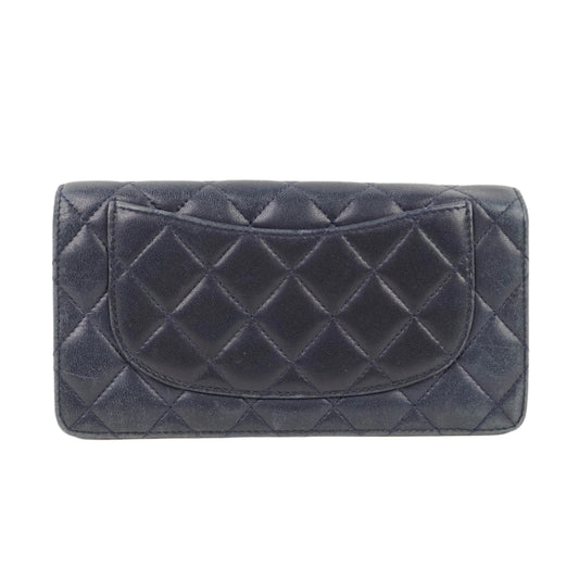 Chanel Bi Fold Long Wallet Lamb Navy GHW