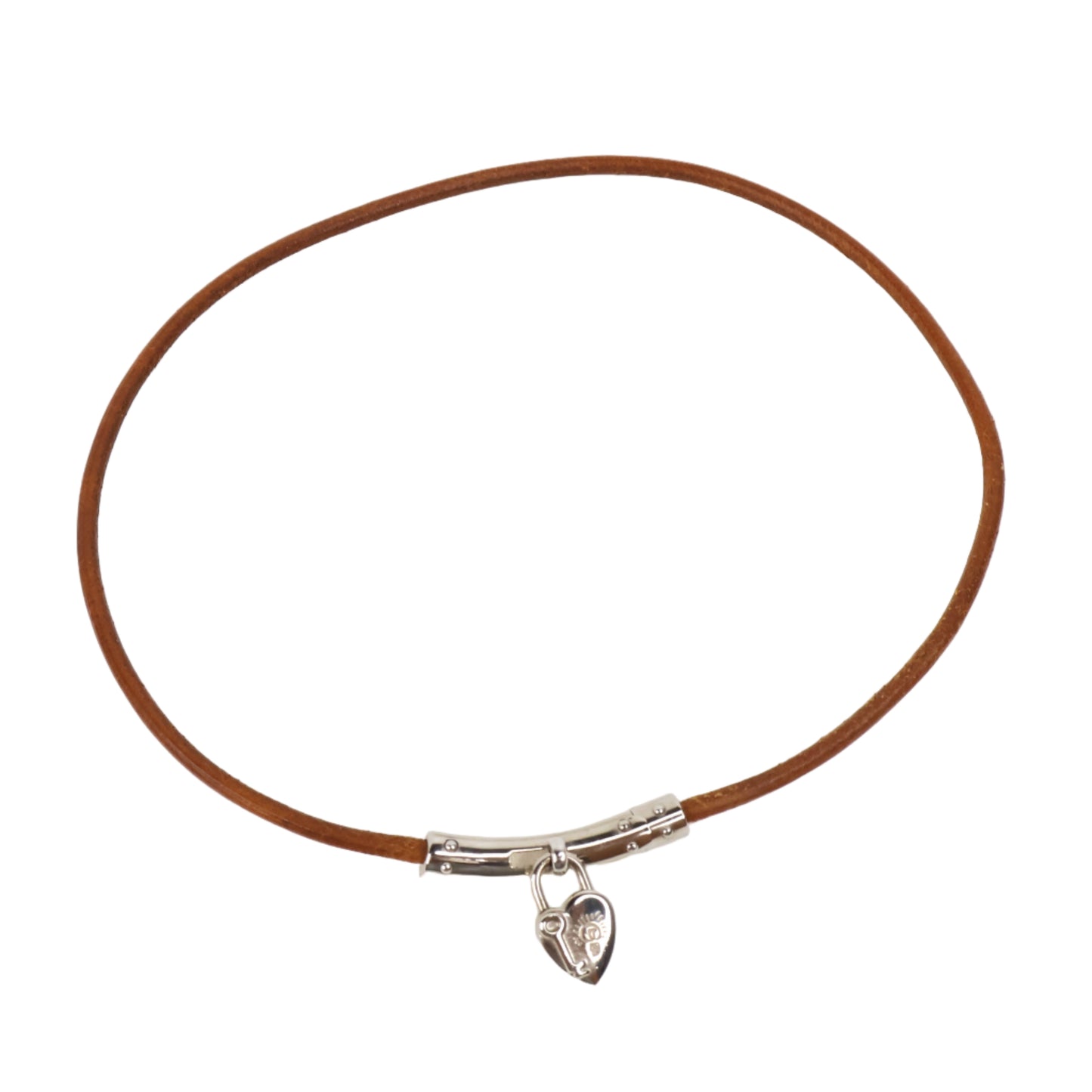 Hermes Necklace Brown Lock Heart Charm SHW
