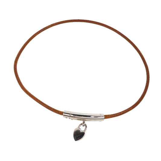 Hermes Necklace Brown Lock Heart Charm SHW