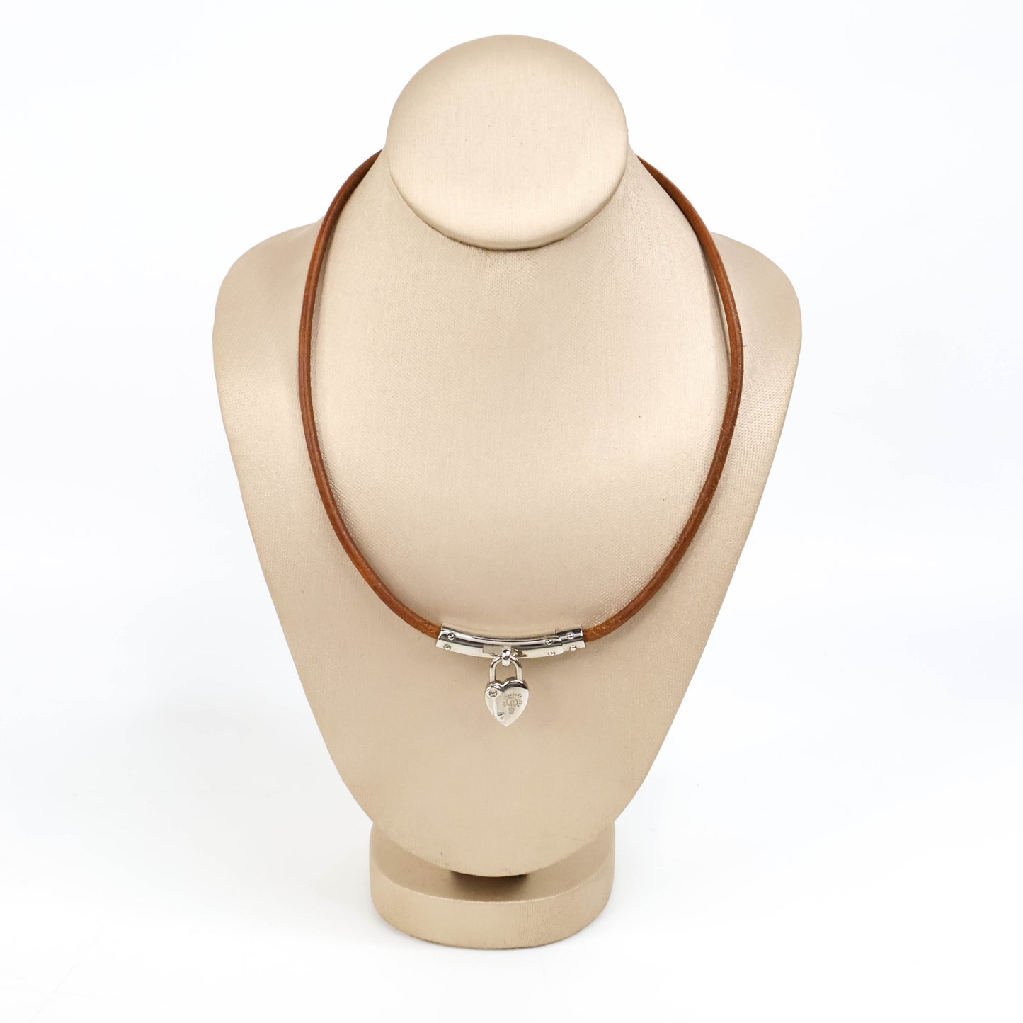 Hermes Necklace Brown Lock Heart Charm SHW