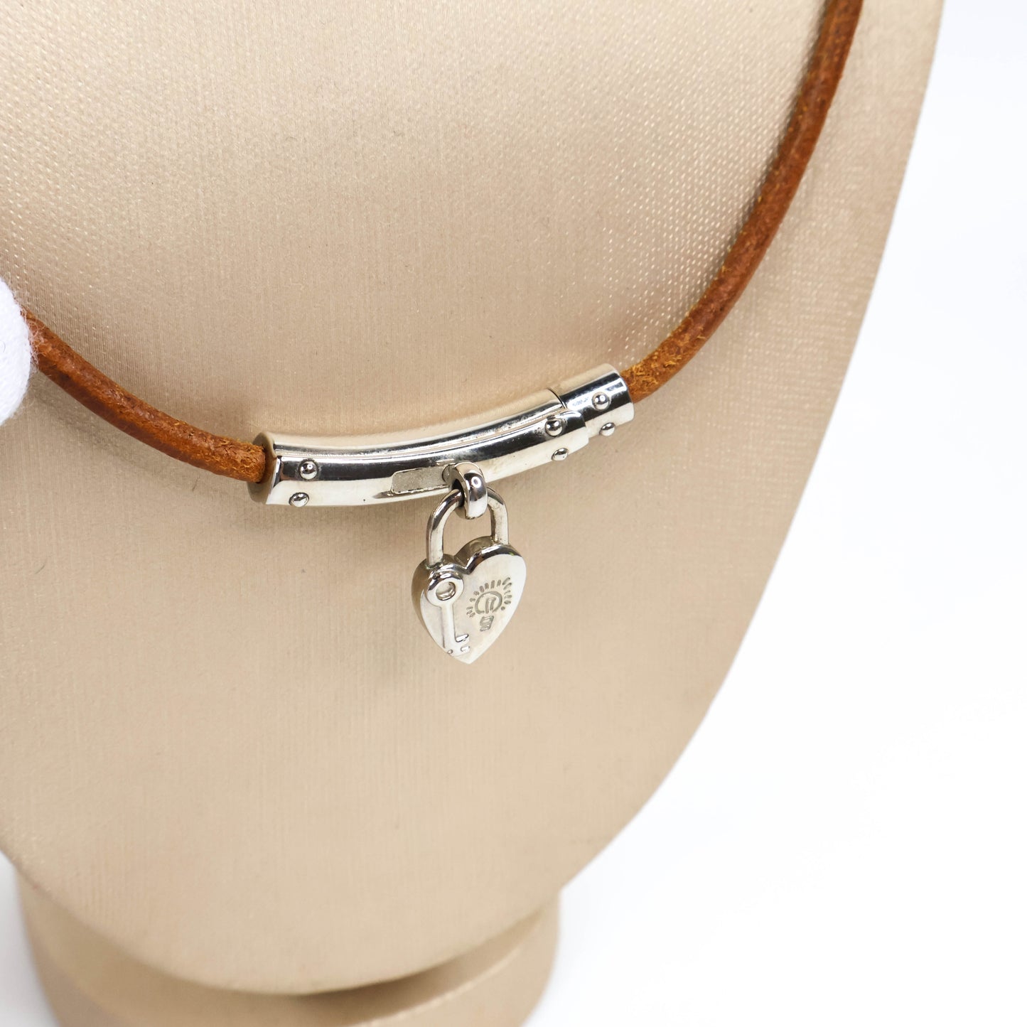 Hermes Necklace Brown Lock Heart Charm SHW