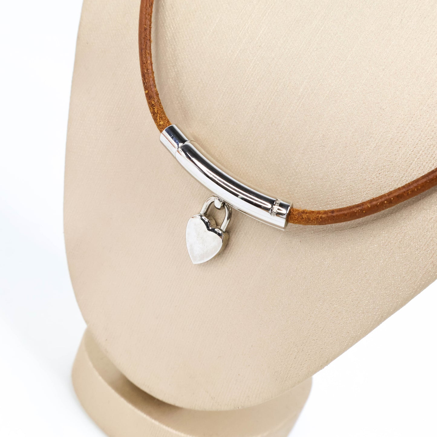Hermes Necklace Brown Lock Heart Charm SHW