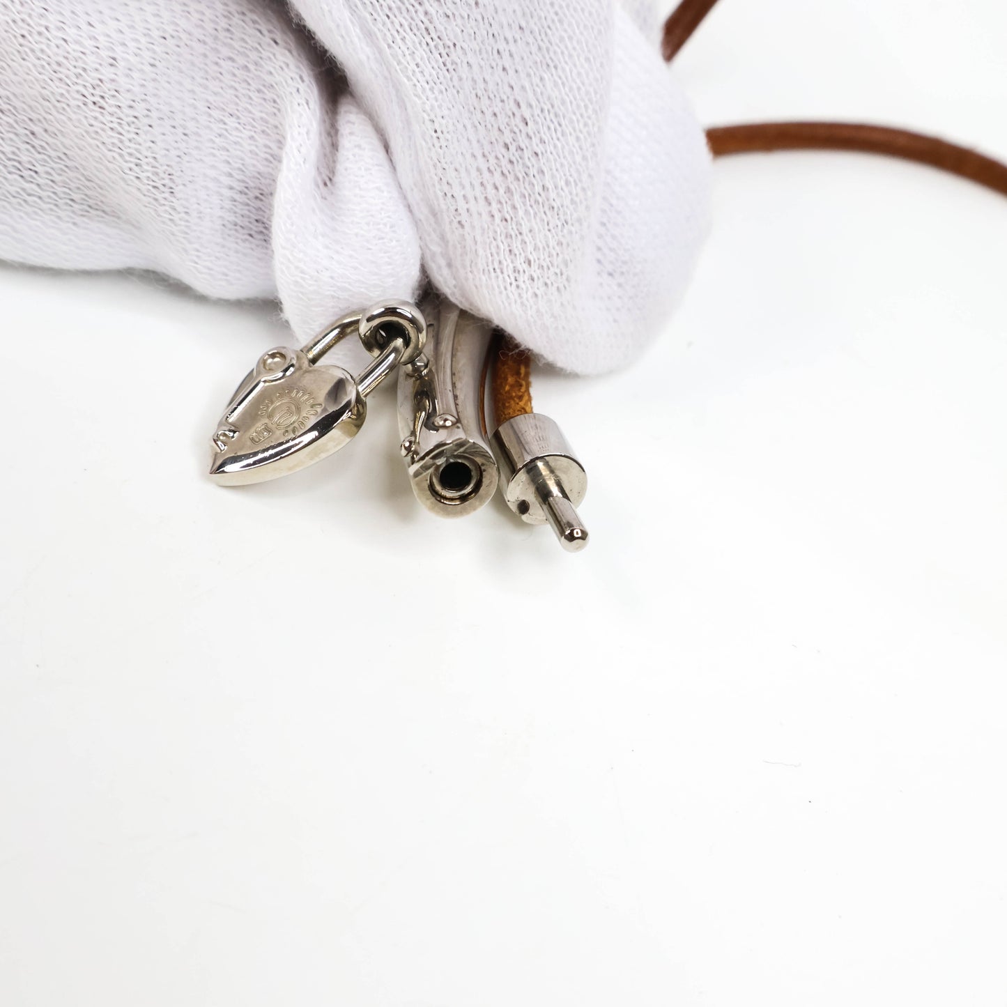 Hermes Necklace Brown Lock Heart Charm SHW