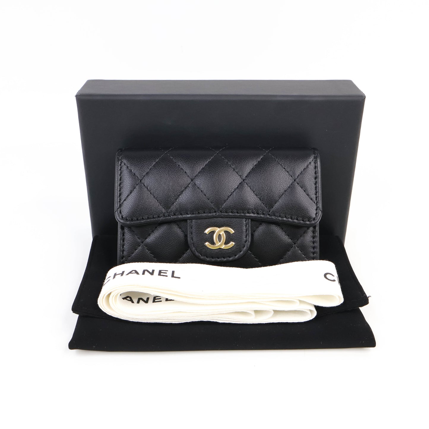 Chanel Flap Card Holder Black Lamb GHW