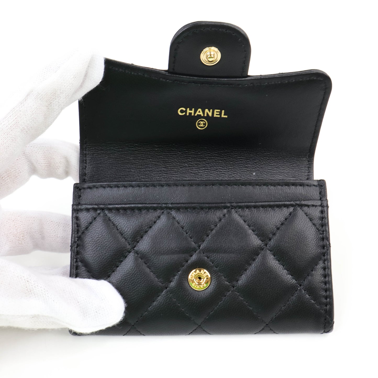 Chanel Flap Card Holder Black Lamb GHW