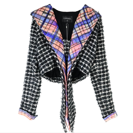 Chanel Jacket Tweed Black White Silver