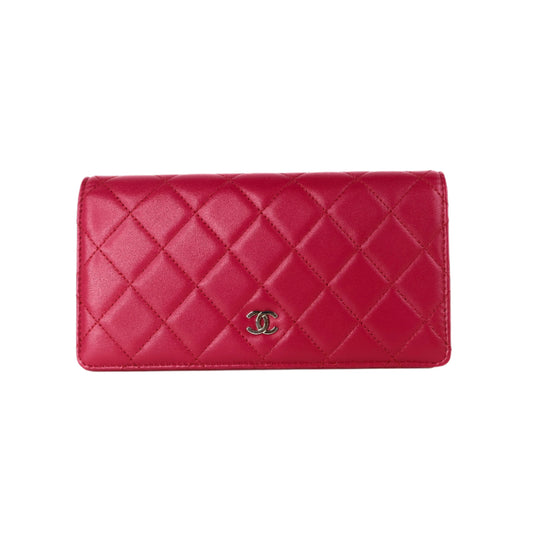 Chanel Bi Fold Long Wallet Pink Lamb SHW