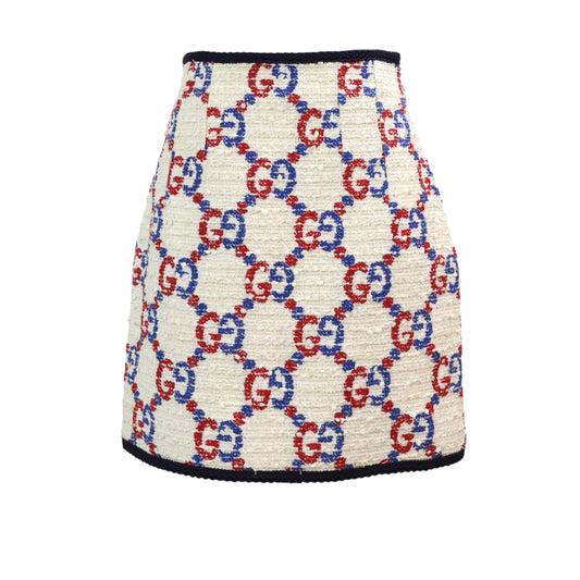 Gucci Skirt Tweed White GG Blue Red