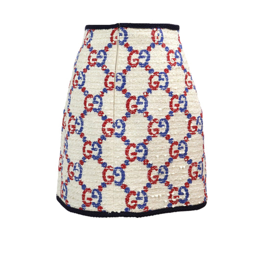 Gucci Skirt Tweed White GG Blue Red