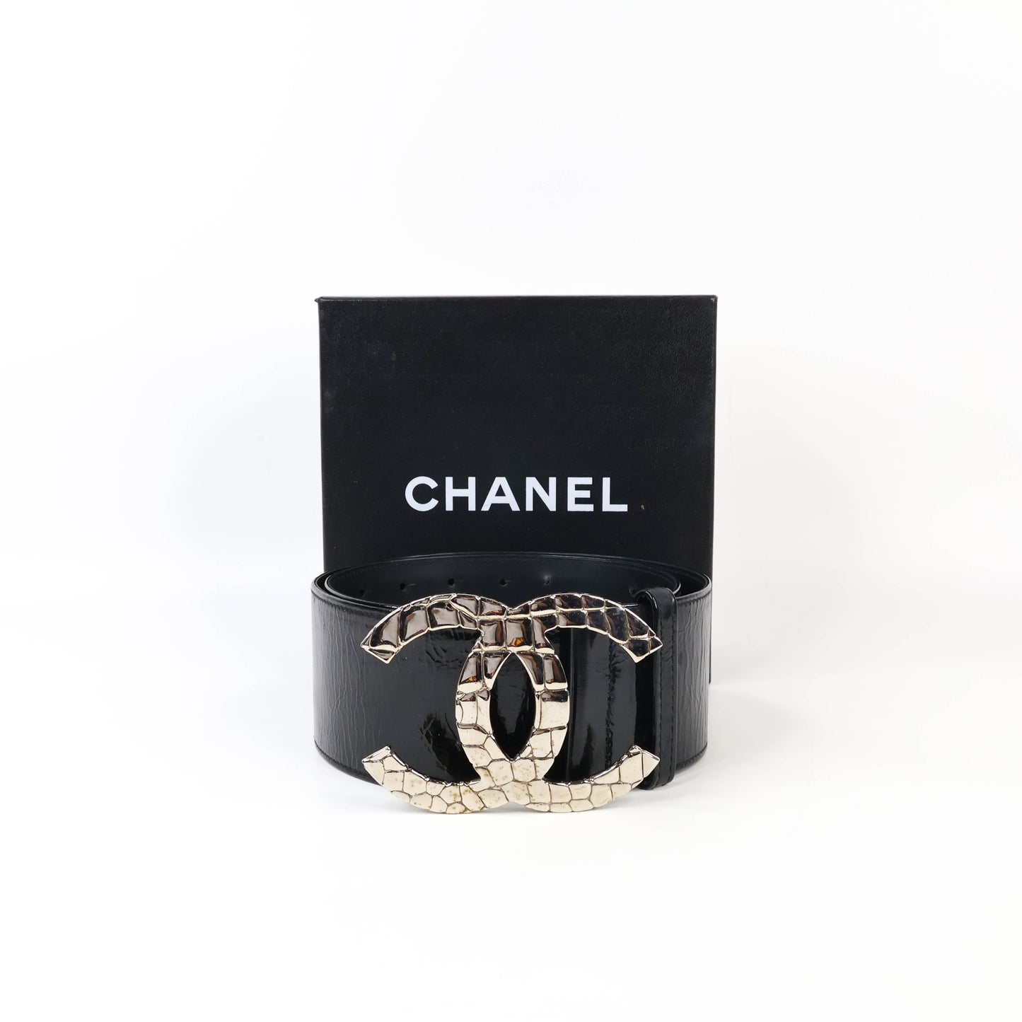 Chanel Belt Large Patent Black 80/32