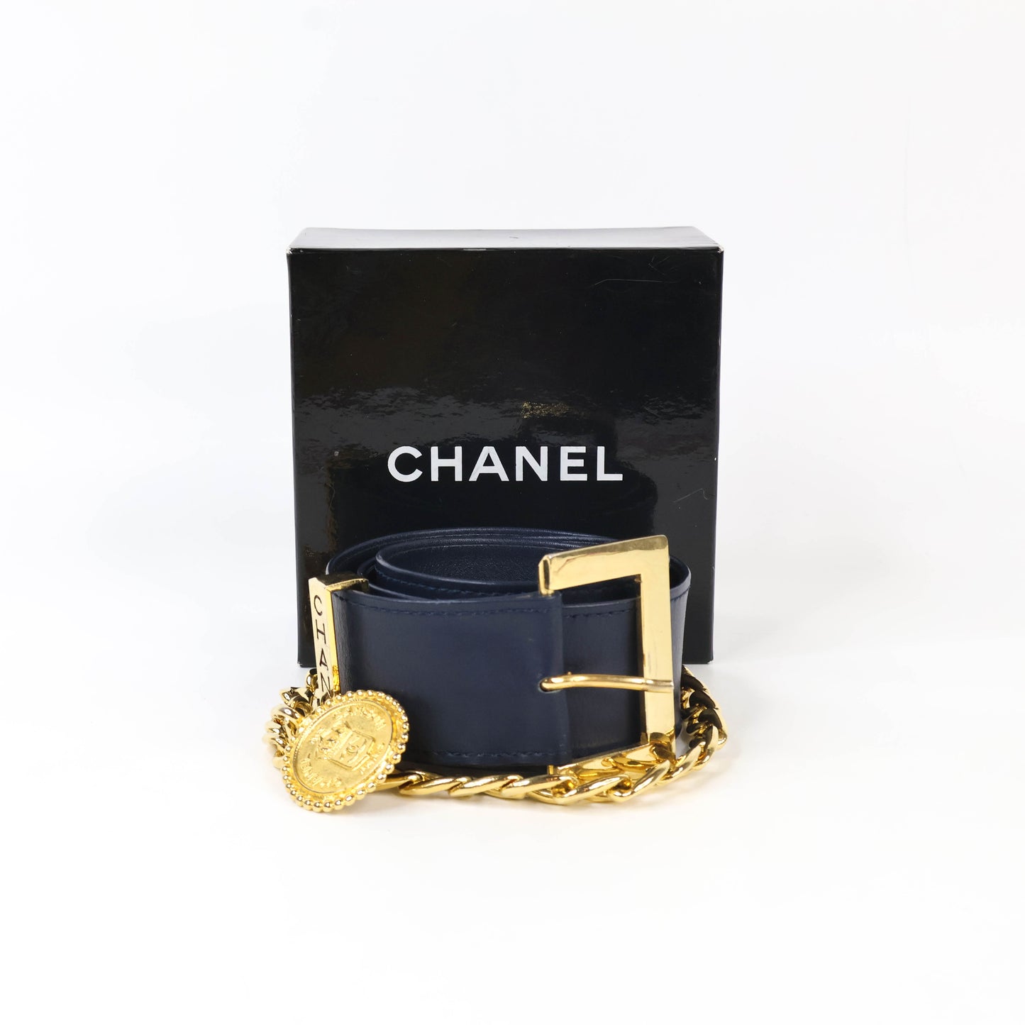Chanel Belt Leather Black/Chain Gold 65