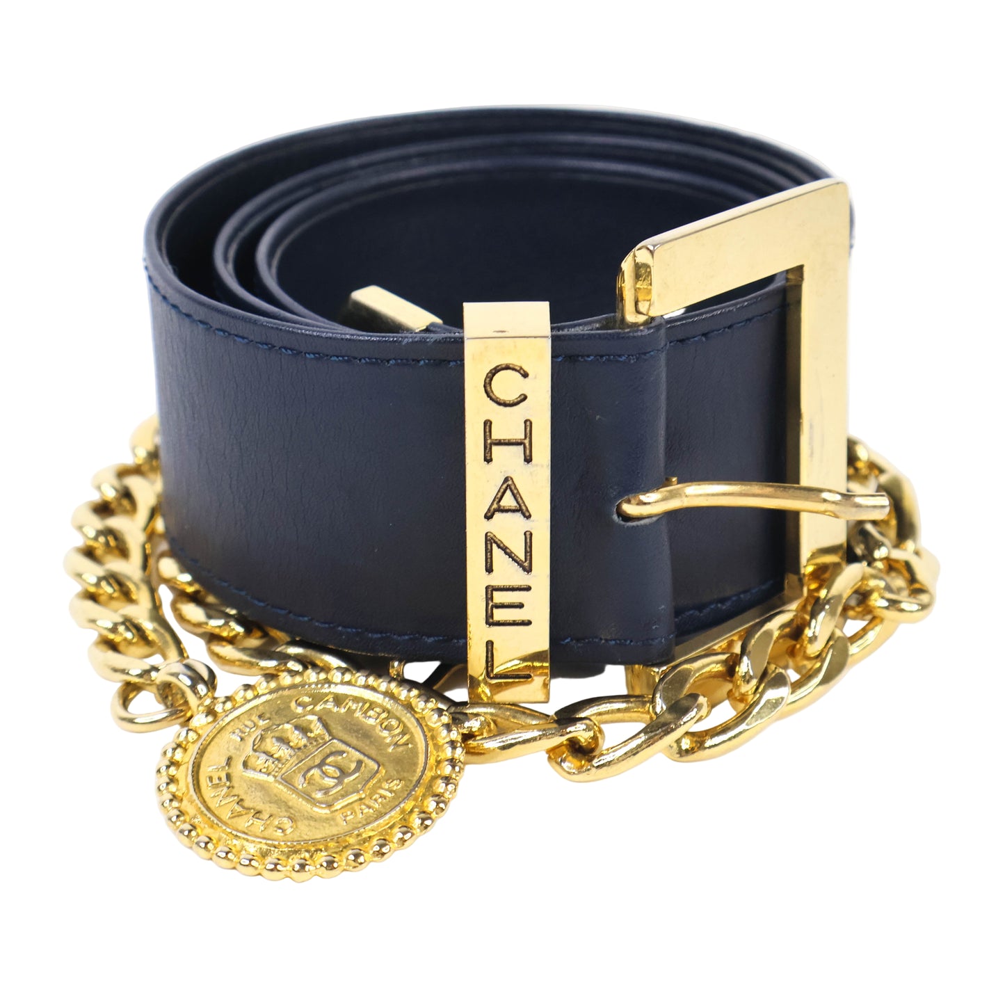 Chanel Belt Leather Black/Chain Gold 65