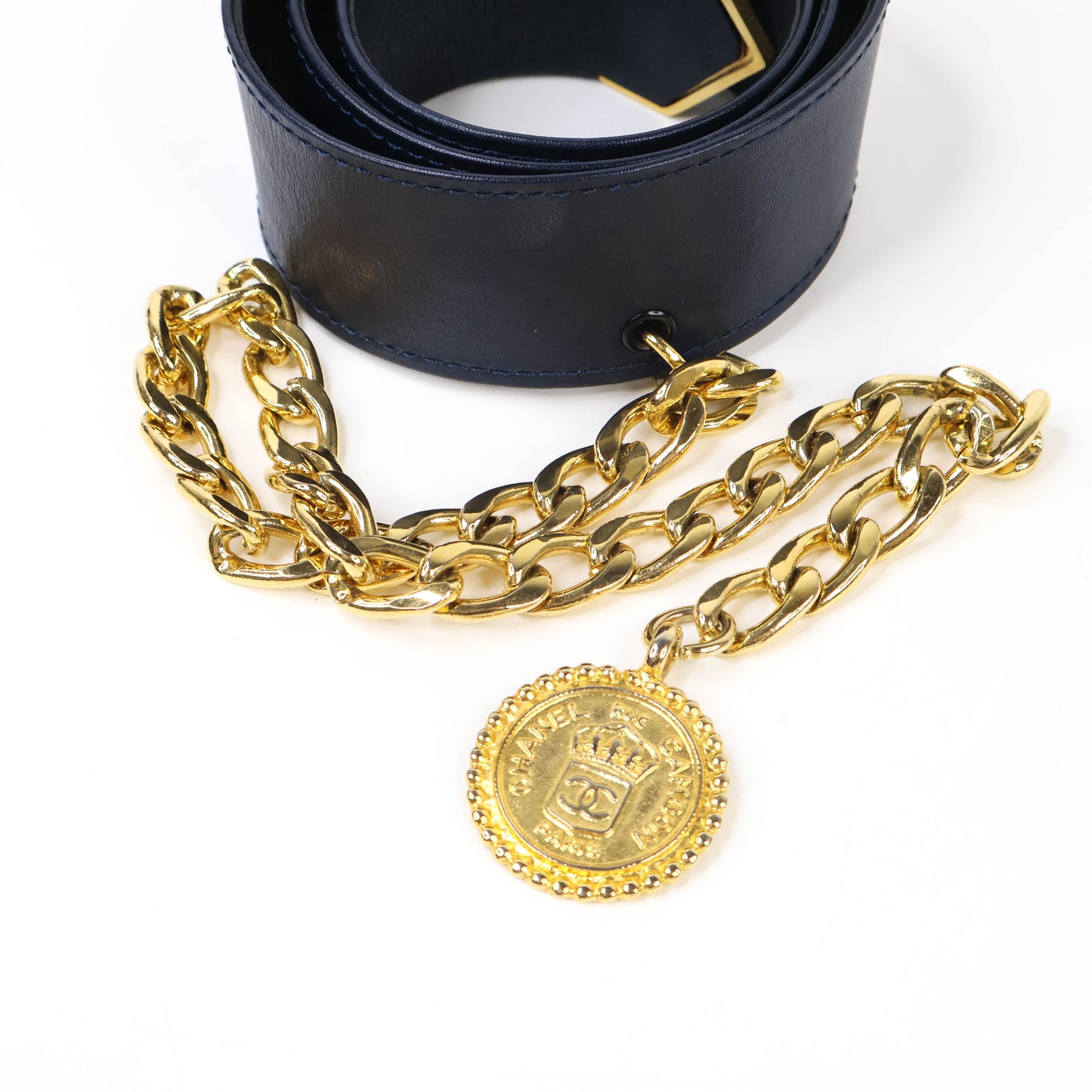 Chanel Belt Leather Black/Chain Gold 65