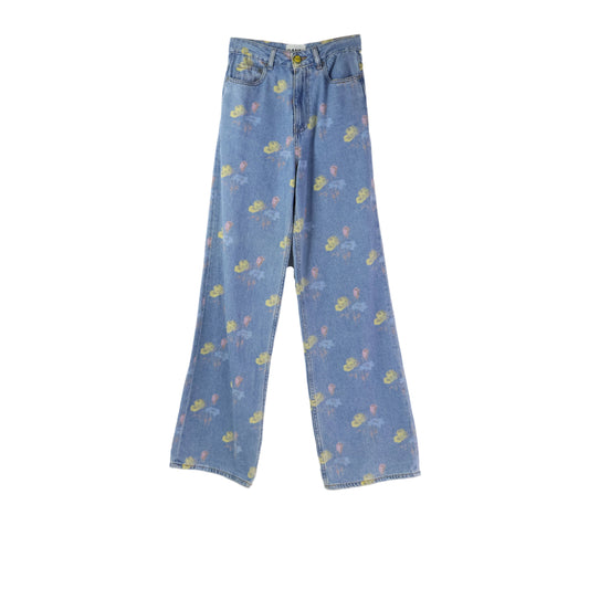 Ganni Pants Denim Flower Multicolor