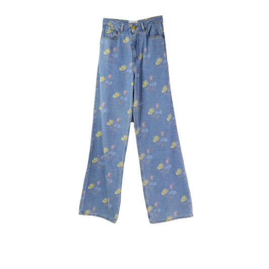 Ganni Pants Denim Flower Multicolor