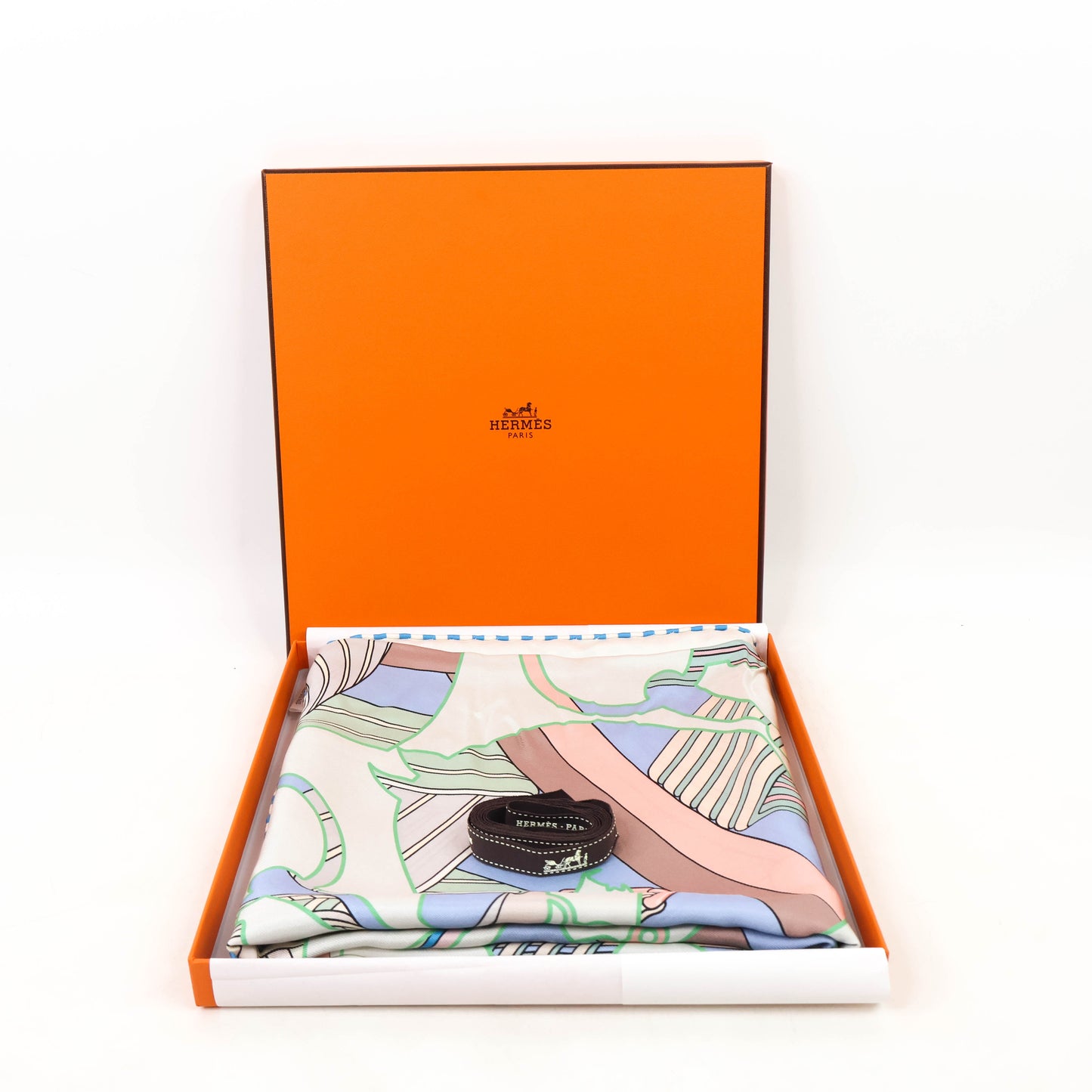 Hermes Carre 90x90 Silk White Blue Trim