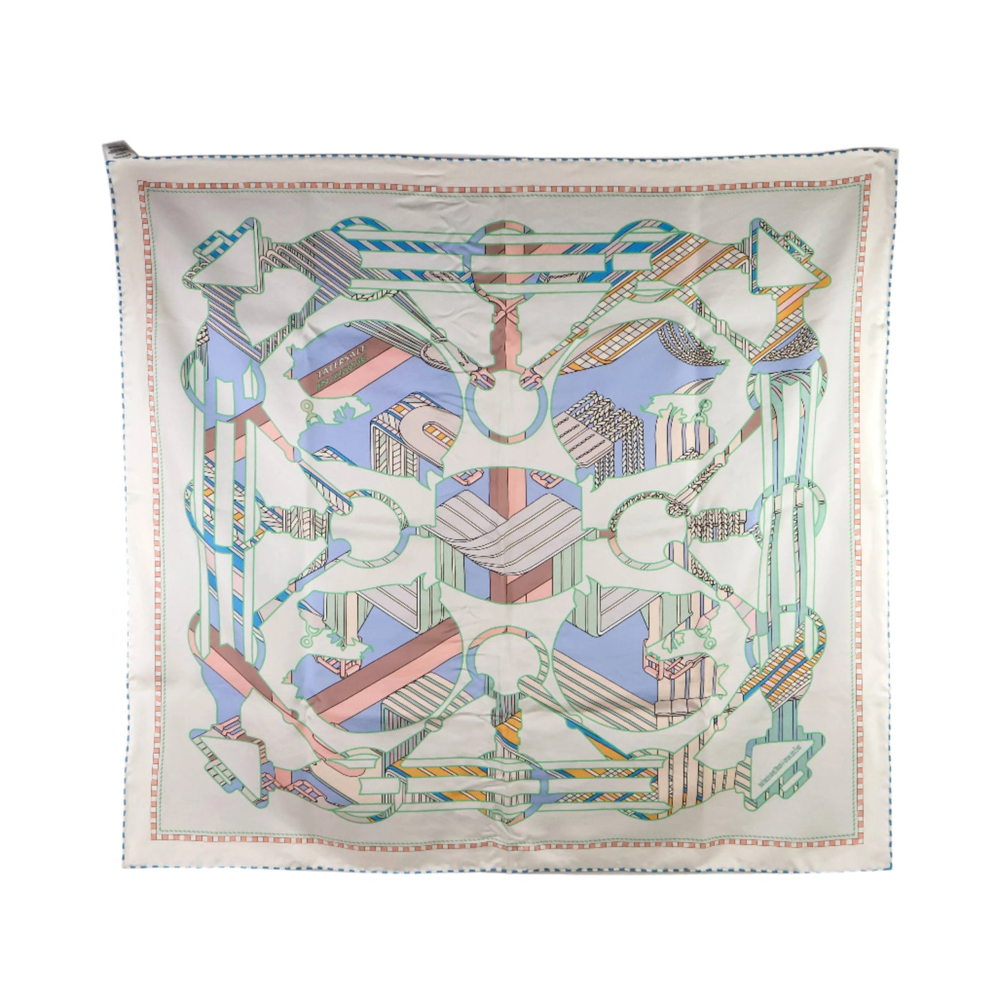 Hermes Carre 90x90 Silk White Blue Trim