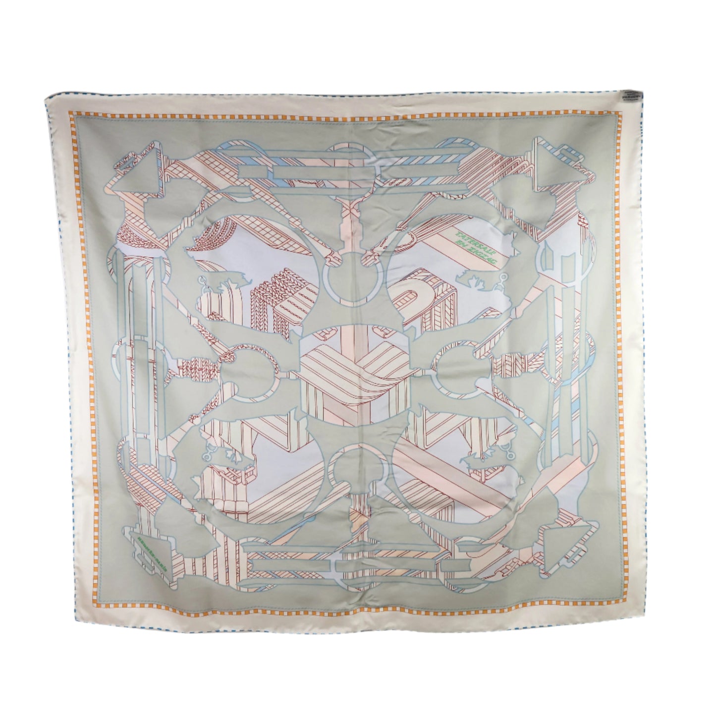 Hermes Carre 90x90 Silk White Blue Trim