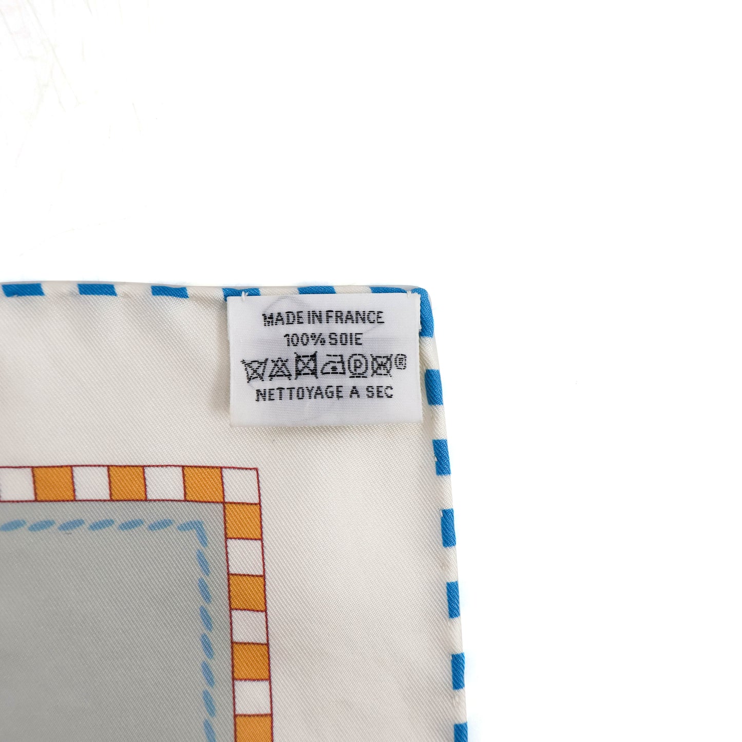 Hermes Carre 90x90 Silk White Blue Trim