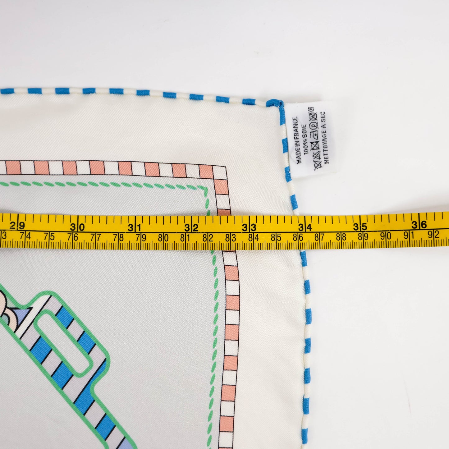 Hermes Carre 90x90 Silk White Blue Trim