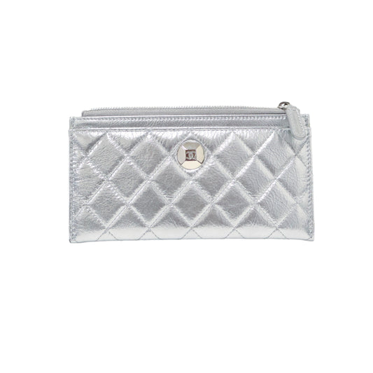 Chanel Zippy Long Wallet Metallic Silver SHW