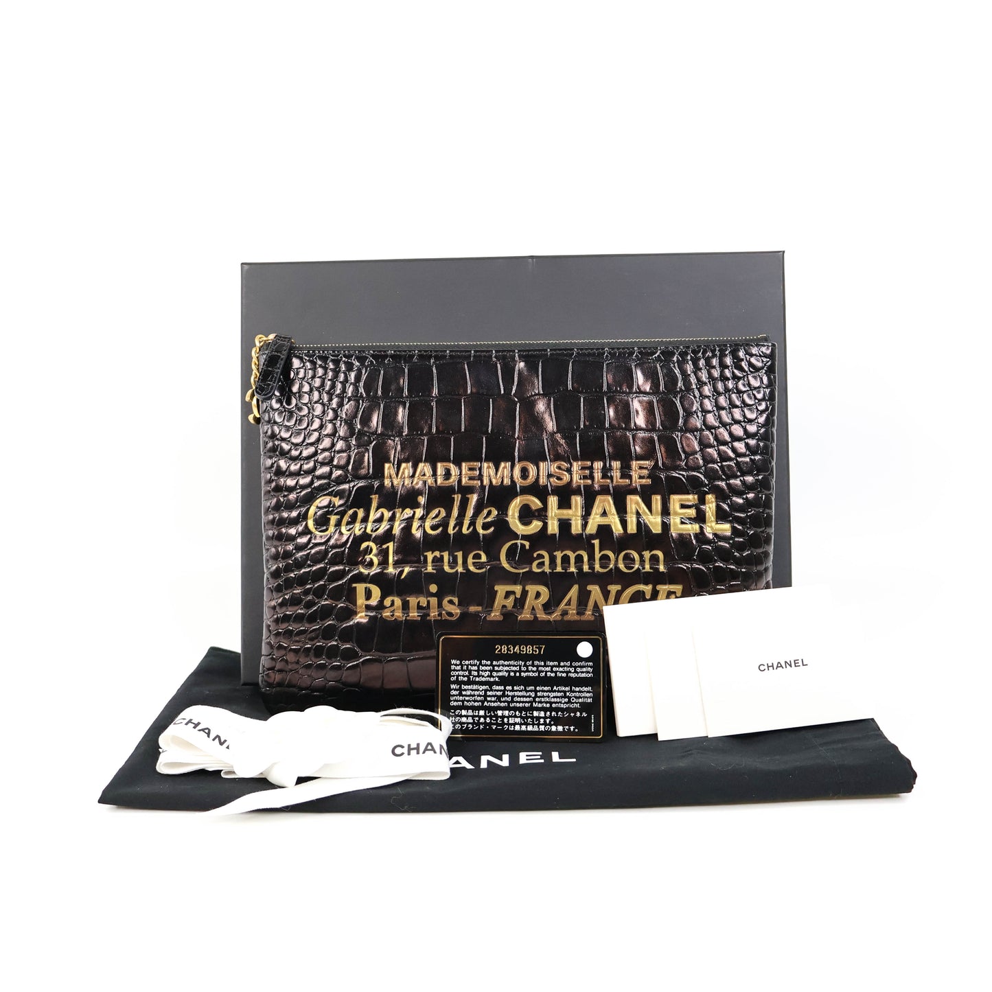 Chanel Clutch Gabrielle Crocodile Print Black