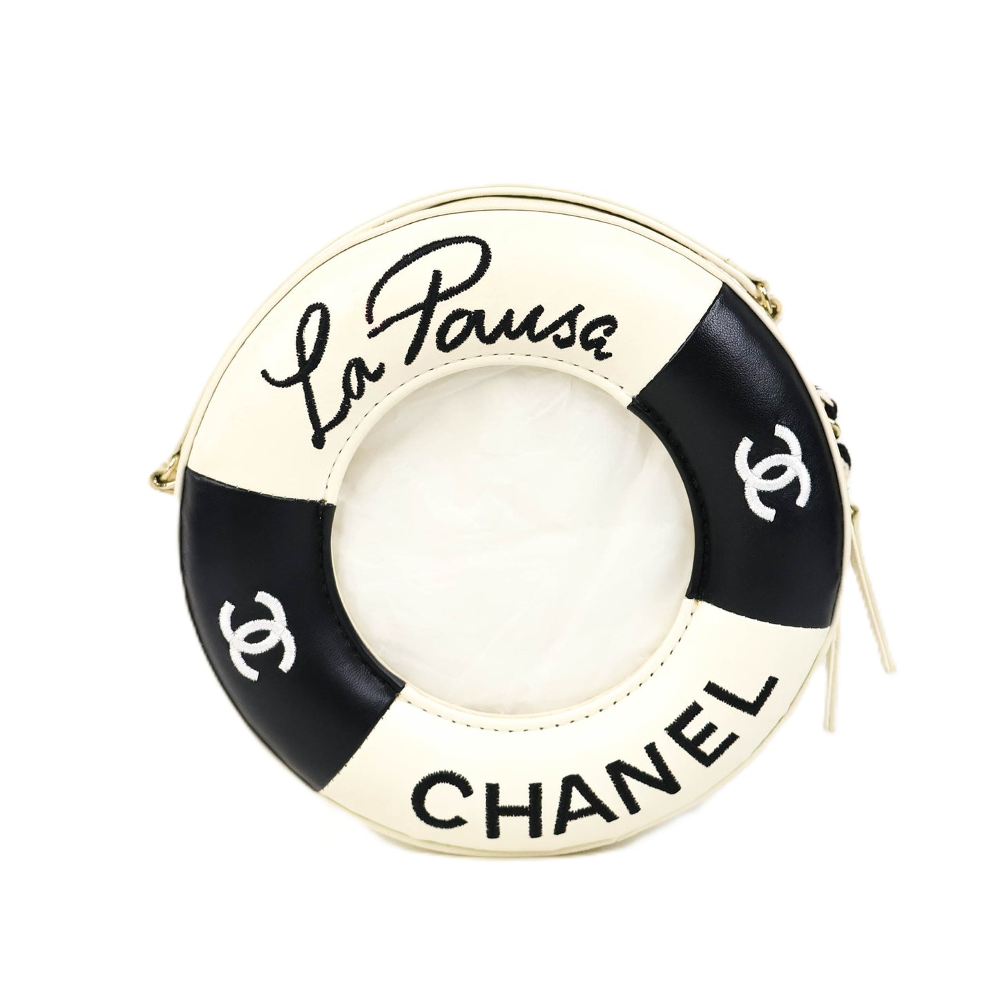 Chanel La Pausa Round Bag White/Black