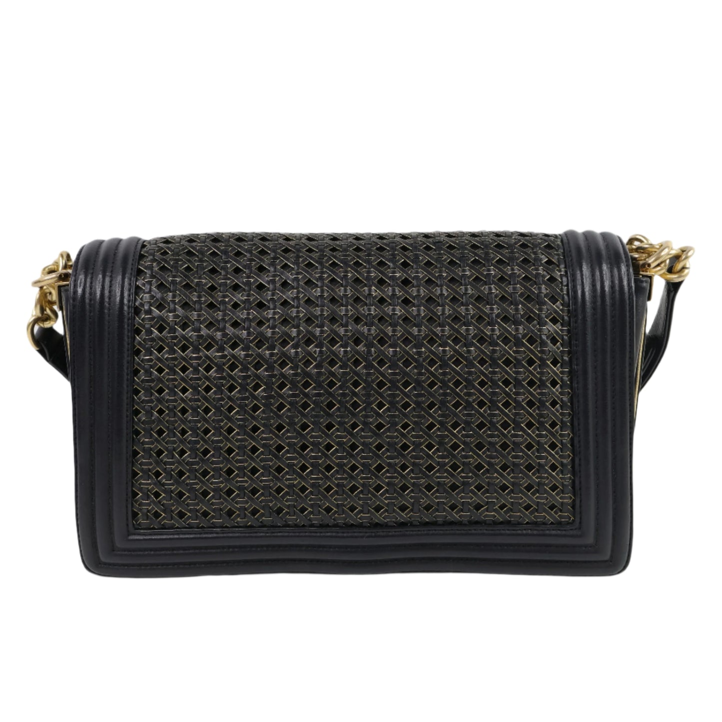 Chanel Boy 11" Woven Leather Black Gold