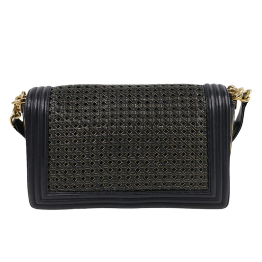 Chanel Boy 11" Woven Leather Black Gold
