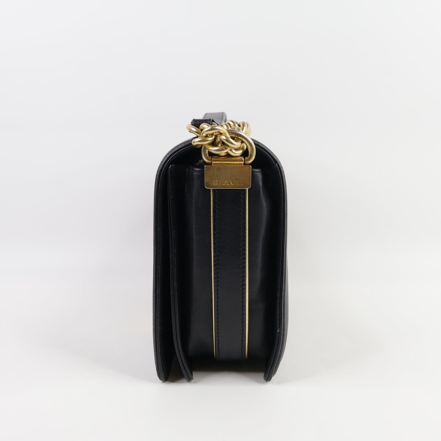 Chanel Boy 11" Woven Leather Black Gold